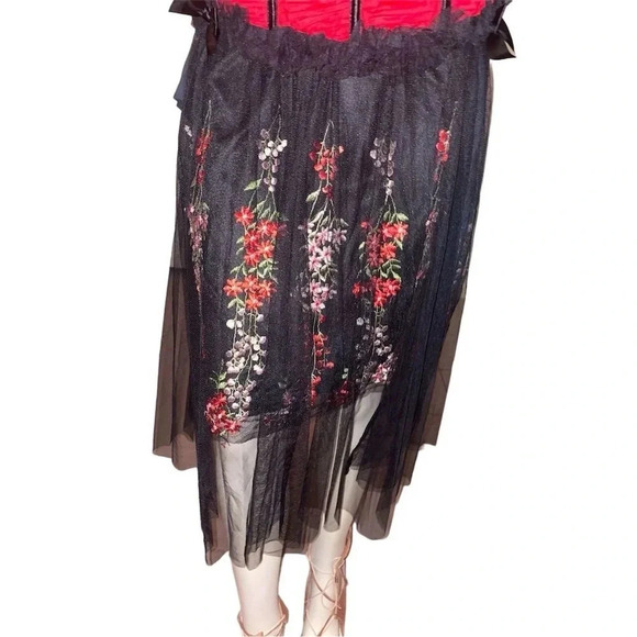 Moon Collection Women's Pleated Midi Skirt Black Floral Embroidered S - Picture 11 of 15